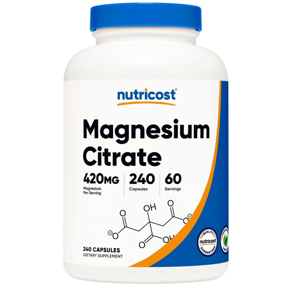 Frasco de suplemento Nutricost Citrato de Magnesio 420 mg 240 Cápsulas