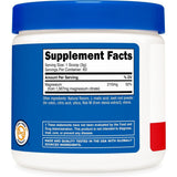 Panel de información del suplemento de Nutricost citrato de magnesio en polvo, sabor Fruit Punch, 250 g.