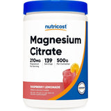 Frontal de Nutricost citrato de magnesio en polvo, sabor Limonada de frambuesa, 500 g.