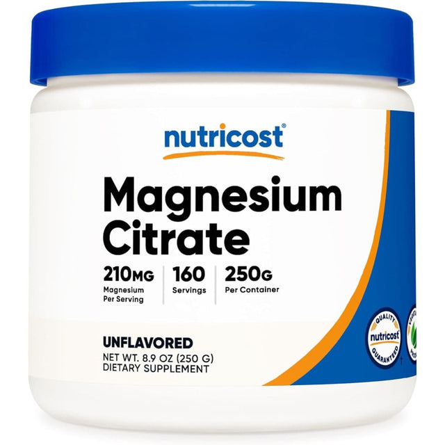 Frontal de Nutricost citrato de magnesio en polvo, sabor Sin sabor, 250 g.