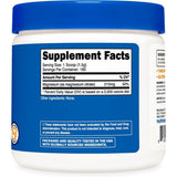 Panel de información del suplemento de Nutricost citrato de magnesio en polvo, sabor Sin sabor, 250 g.