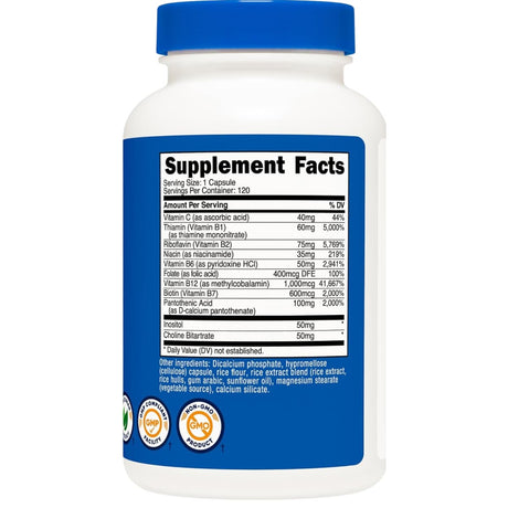 Tabla nutricional del suplemento Nutricost Complejo B 120 cápsulas