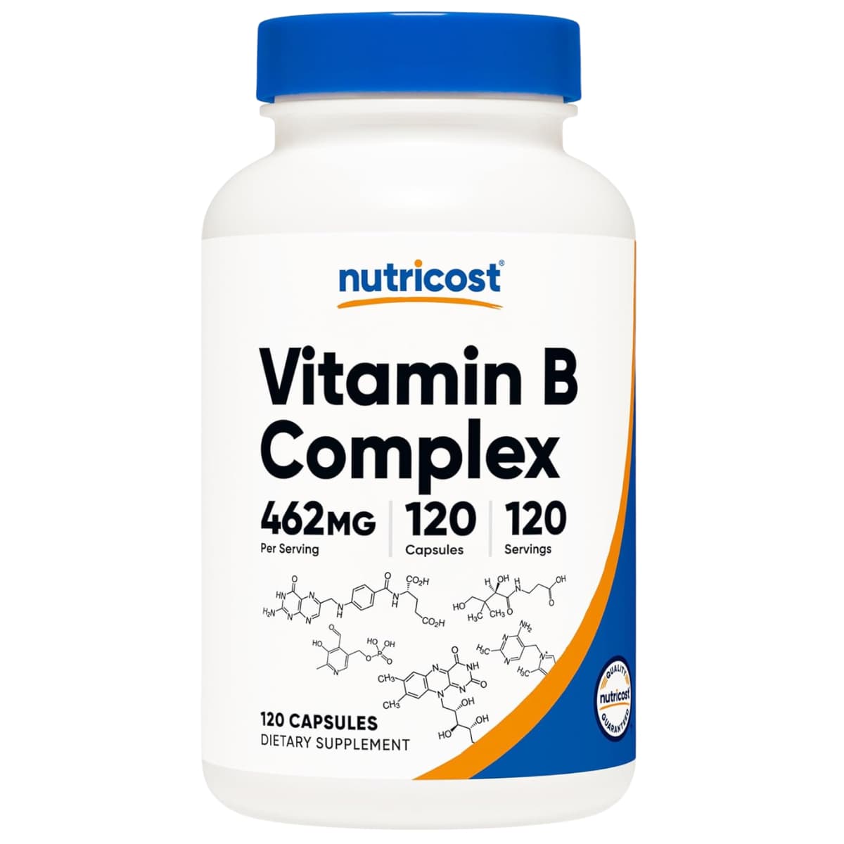 Frasco de suplemento Nutricost Complejo B 120 cápsulas