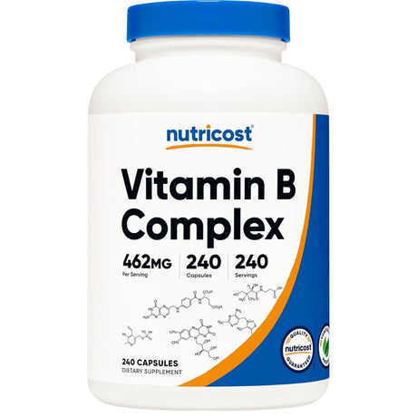 Frasco de suplemento Nutricost Complejo B 240 cápsulas