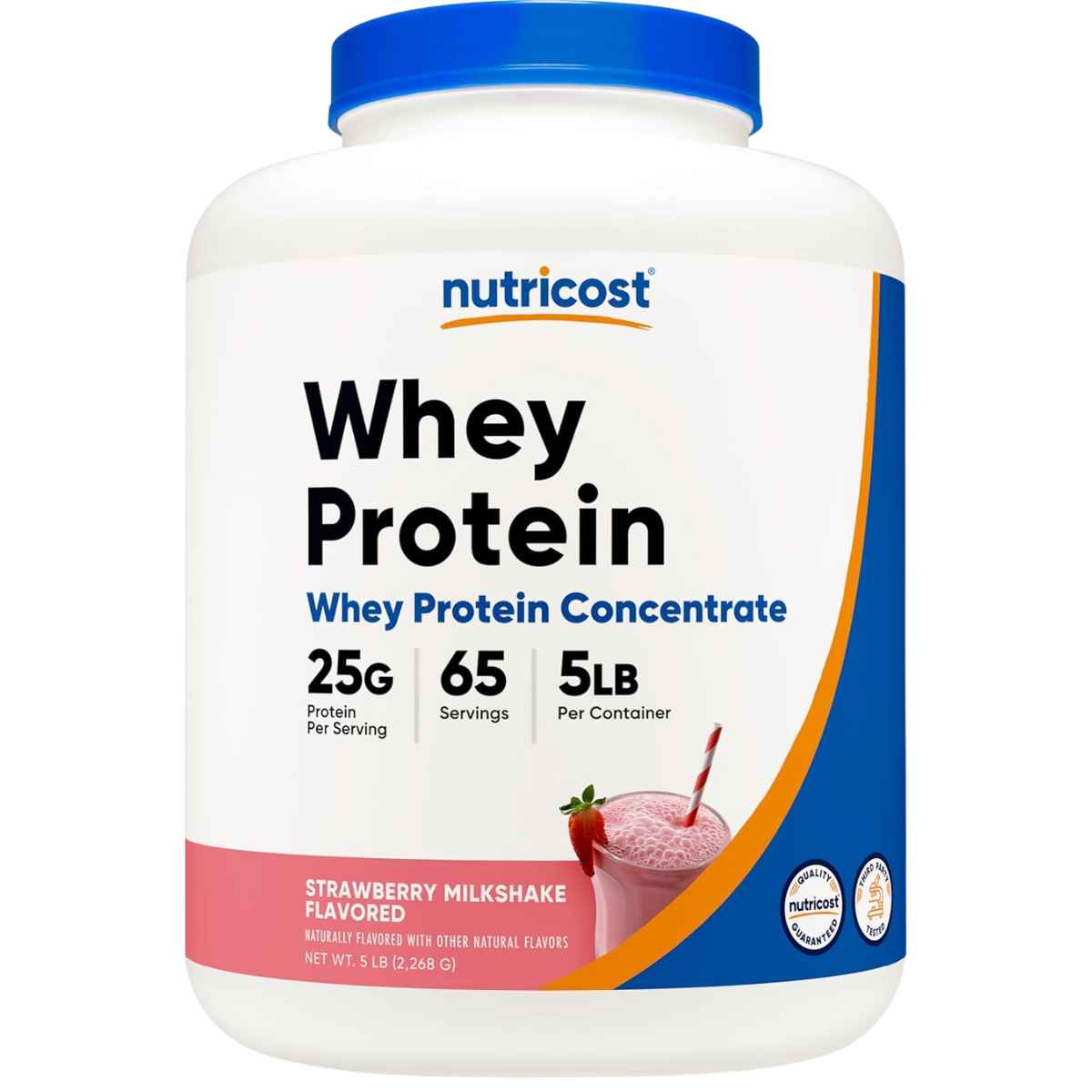 Frasco de suplemento Nutricost Concentrado de Proteína de Suero sabor fresa 25g Proteína 5 lbs