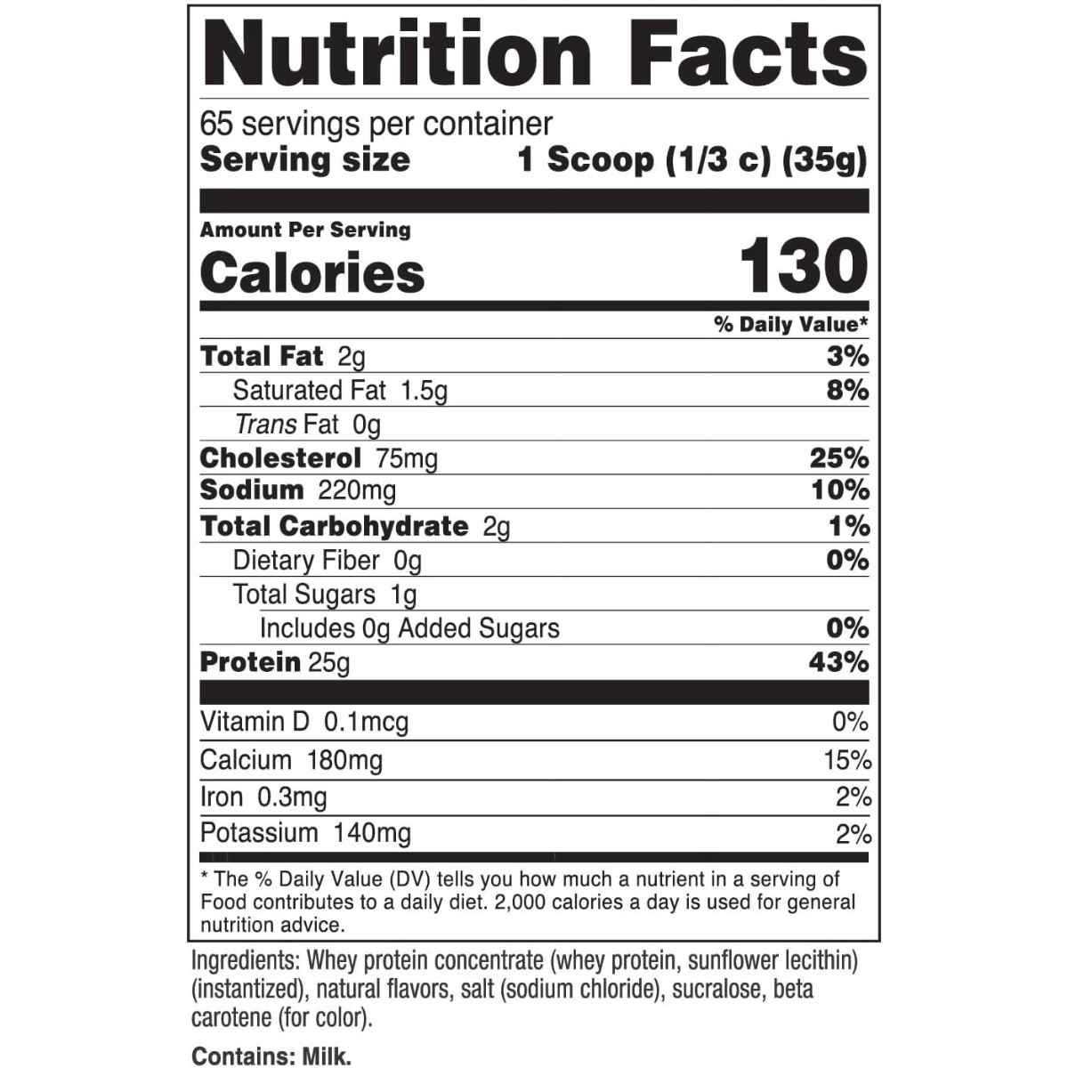 Tabla nutricional del suplemento Nutricost Concentrado de Proteína de Suero sabor piña 25g Proteína 5 lbs