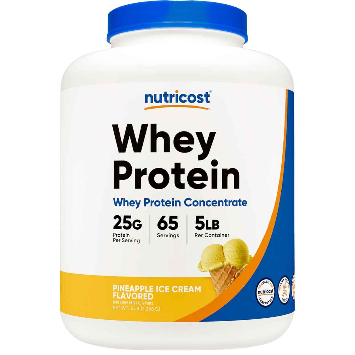 Frasco de suplemento Nutricost Concentrado de Proteína de Suero sabor piña 25g Proteína 5 lbs