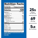 Tabla nutricional del suplemento Nutricost Concentrado de Proteína de Suero sin sabor 25g Proteína 5 lbs