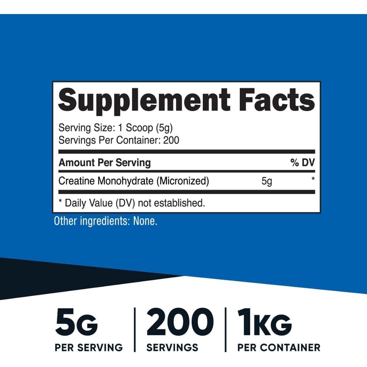 Etiqueta posterior de Nutricost creatina monohidratada 1 kg con modo de uso, advertencias y código de barras