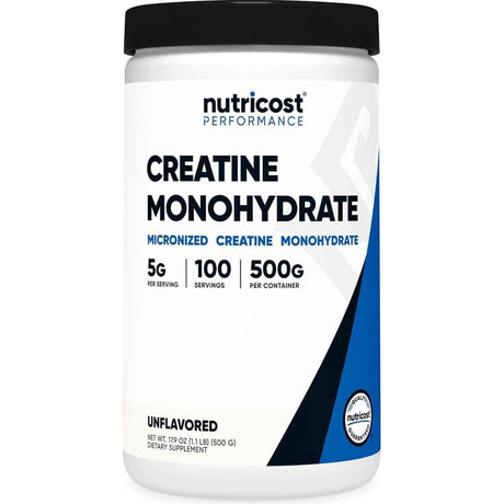Frasco de Nutricost creatina monohidratada micronizada sin sabor de 500 g