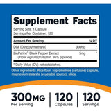 Tabla nutricional del suplemento Nutricost DIM 300 mg 120 cápsulas