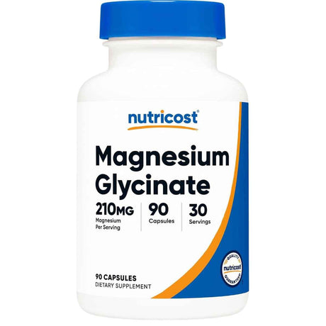Frasco frontal de Nutricost glicinato de magnesio con 90 cápsulas