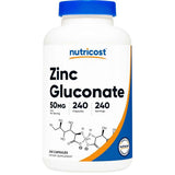 Frasco de suplemento Nutricost Gluconato de Zinc 50 mg 240 cápsulas