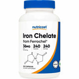 Nutricost Hierro Quelado 36 mg - Suplemento en 240 cápsulas vegetales.