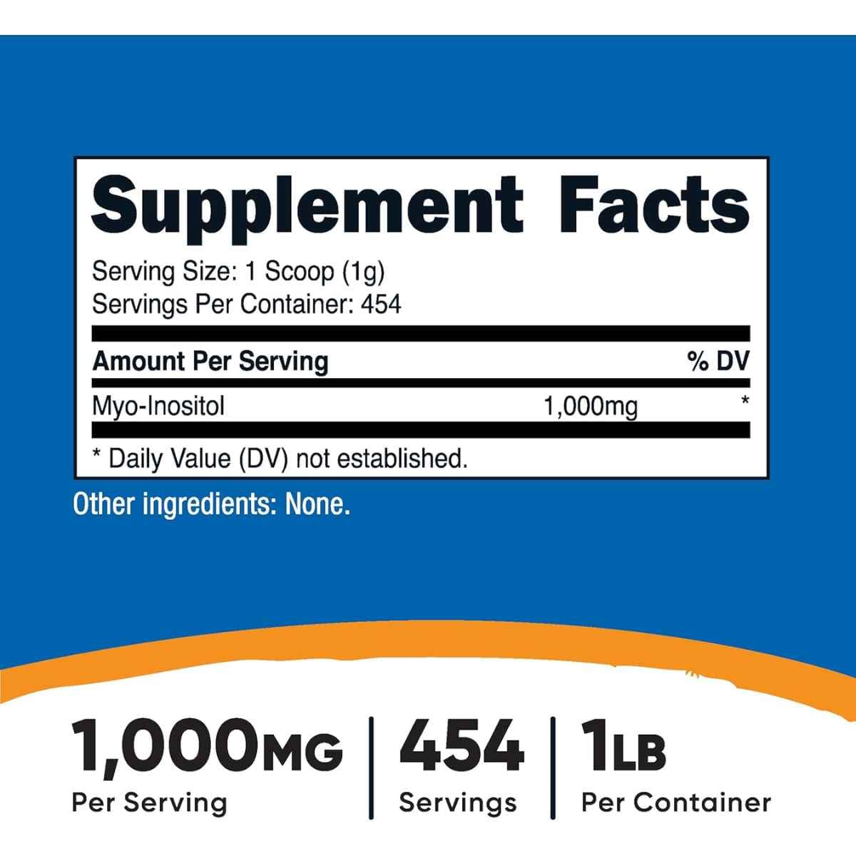 Tabla nutricional del suplemento Nutricost Inositol 1 lb polvo