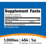 Tabla nutricional del suplemento Nutricost Inositol 1 lb polvo