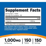 Tabla nutricional del suplemento Nutricost L-Arginina 1000 mg 150 tabletas