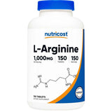 Frasco de suplemento Nutricost L-Arginina 1000 mg 150 tabletas
