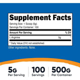 Etiqueta Supplement Facts de Nutricost L-arginina 500 gramos con información por porción