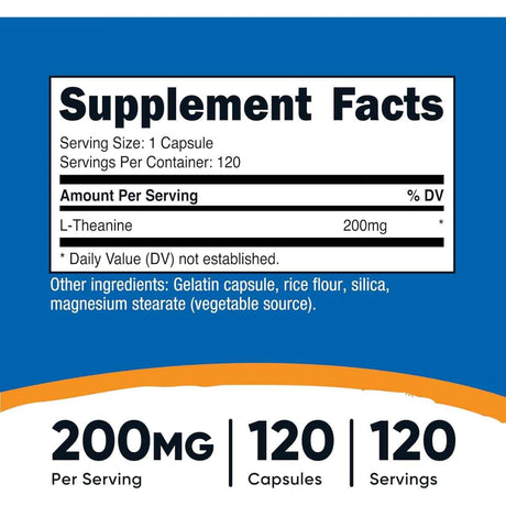 Tabla nutricional del suplemento Nutricost L-Teanina 120 cápsulas