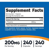 Tabla nutricional del suplemento Nutricost L-Teanina 200 mg 240 cápsulas