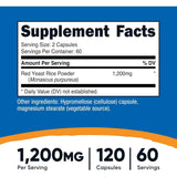 Tabla nutricional del suplemento Nutricost Levadura Roja de Arroz 120 cápsulas
