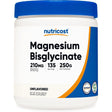 Envase frontal de Nutricost Magnesio bisglicinato en polvo sin sabor, presentación de 250 g