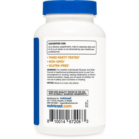 Modo de uso y advertencias de Nutricost Magnesium+ en presentación de 120 cápsulas