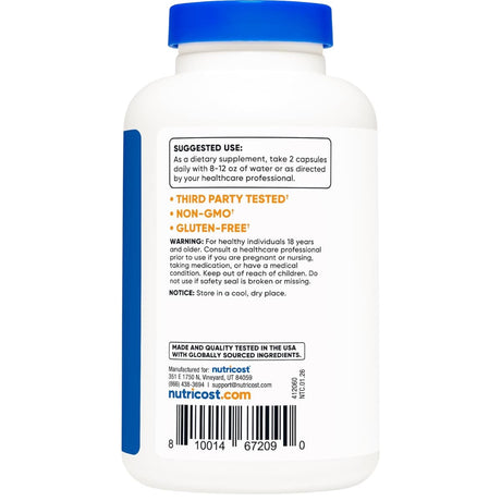 Modo de uso y advertencias de Nutricost Magnesium+ en presentación de 240 cápsulas