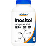 Frasco de suplemento Nutricost Mio-Inositol 500 mg 240 cápsulas