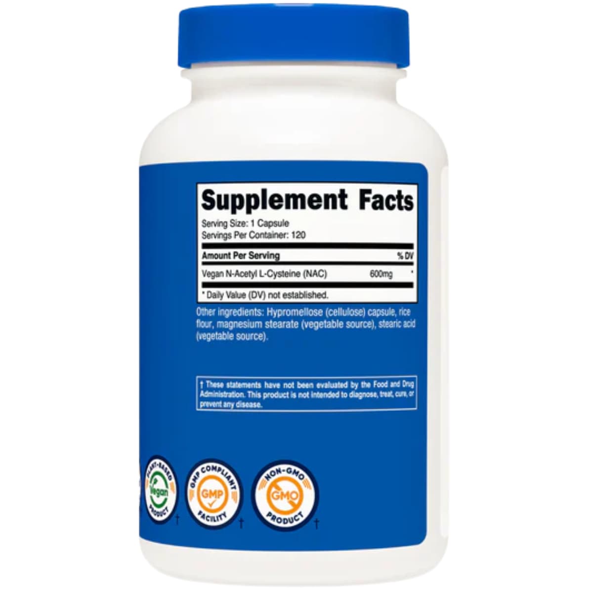 Tabla nutricional del suplemento Nutricost N-Acetil L-Cisteína (NAC) 120 cápsulas vegetales