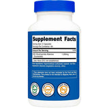 Etiqueta posterior de Nutricost NAD+ 1000 mg con tabla de información del suplemento y código de barras.