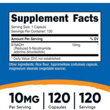 Tabla nutricional del suplemento Nutricost NADH 10mg 120 cápsulas