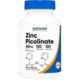 Frasco de suplemento Nutricost Picolinato de Zinc 50 mg 120 cápsulas