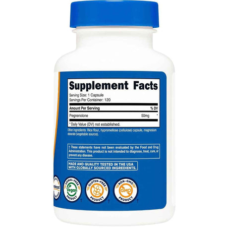 Tabla nutricional de Nutricost Pregnenolona 50 mg - 120 cápsulas