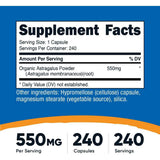 Nutricost - Raíz de Astrágalo (550 mg - 240 Cápsulas) - Tabla Nutricional y Suplemento