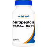 Frasco de suplemento Nutricost Serrapeptasa 120,000 SPU 120 cápsulas