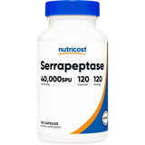 Frasco de suplemento Nutricost Serrapeptasa 40,000 SPU 120 cápsulas