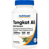 Frasco de suplemento Nutricost Tongkat Ali 1000 mg 120 cápsulas