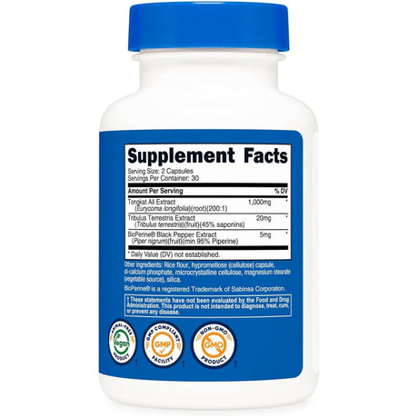 Tabla nutricional del suplemento Nutricost Tongkat Ali 1000 mg 60 cápsulas