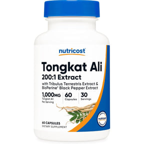 Frasco de suplemento Nutricost Tongkat Ali 1000 mg cápsulas