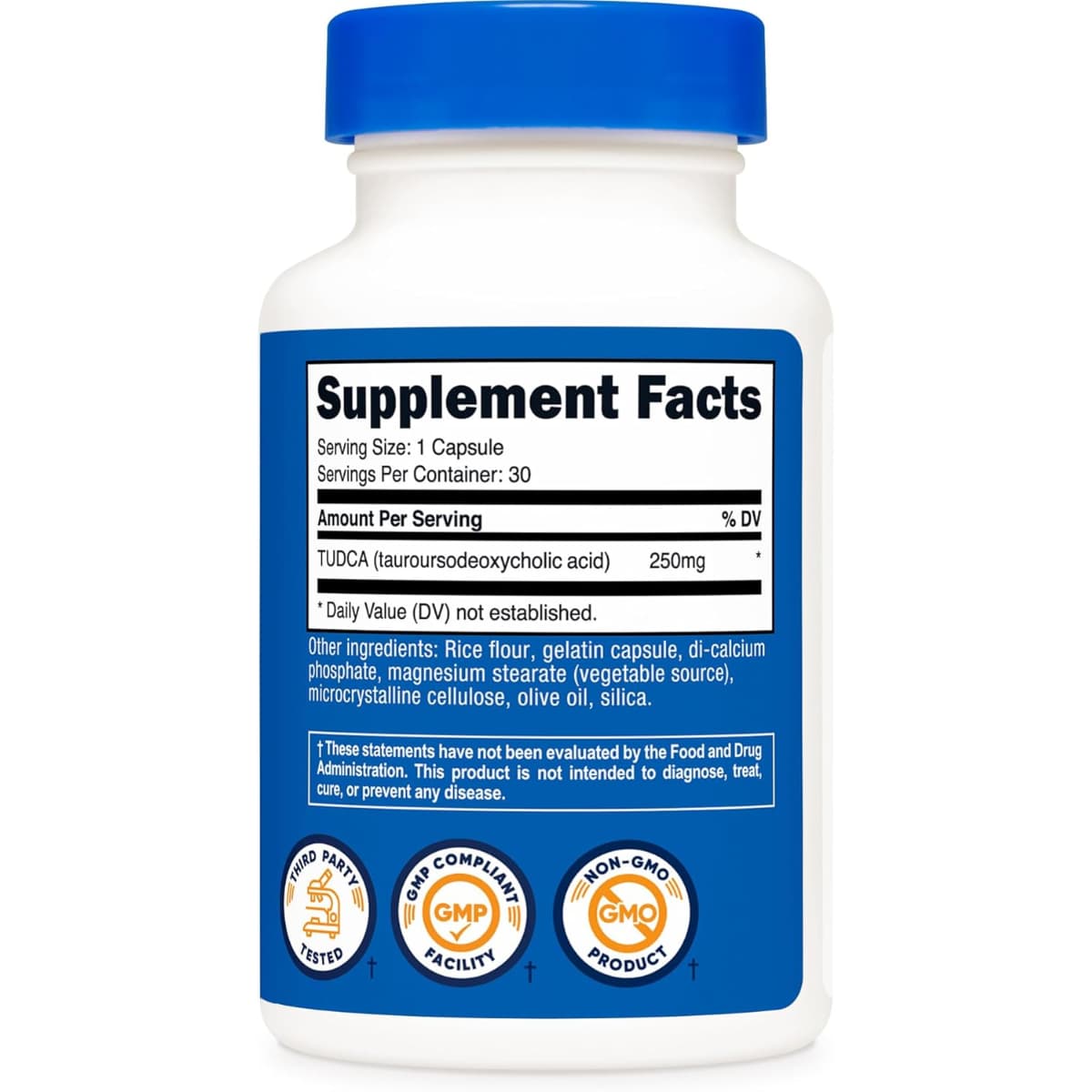 Tabla nutricional del suplemento Nutricost TUDCA 250 mg 30 cápsulas
