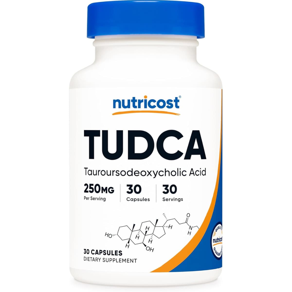 Frasco de suplemento Nutricost TUDCA 250 mg 30 cápsulas