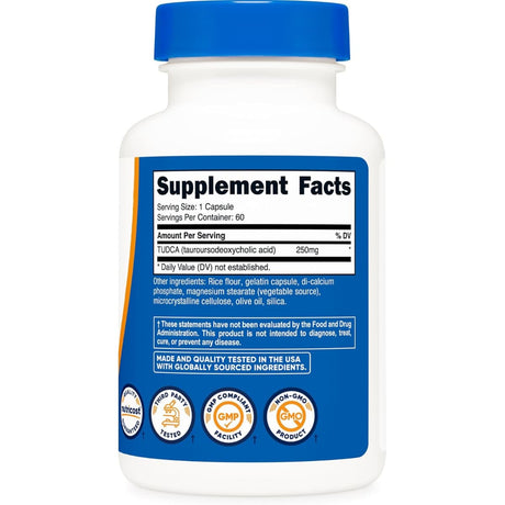 Tabla nutricional del suplemento Nutricost TUDCA 250 mg 60 cápsulas