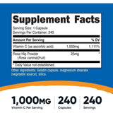 Tabla nutricional del suplemento Nutricost Vitamina C con Rosa Mosqueta 1000 mg 240 cápsulas