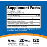 Tabla nutricional del suplemento Nutricost Zeaxantina con Luteína 120 cápsulas blandas