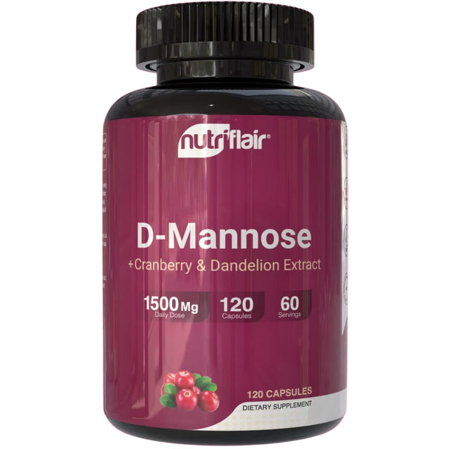 Frasco de suplemento NutriFlair D-Manosa 120 cápsulas