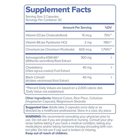 Información del suplemento de O Positiv MENO fórmula para menopausia de 60 cápsulas