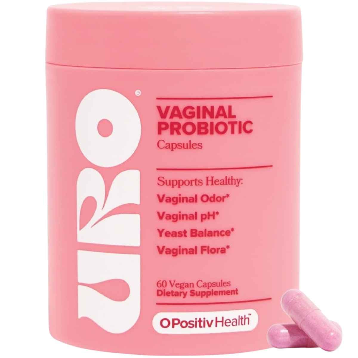 Envase O Positiv Health URO Vaginal Probiotic de 60 cápsulas