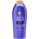 Botella de shampoo OGX Biotina y Colágeno Thick & Full+ 750 ml